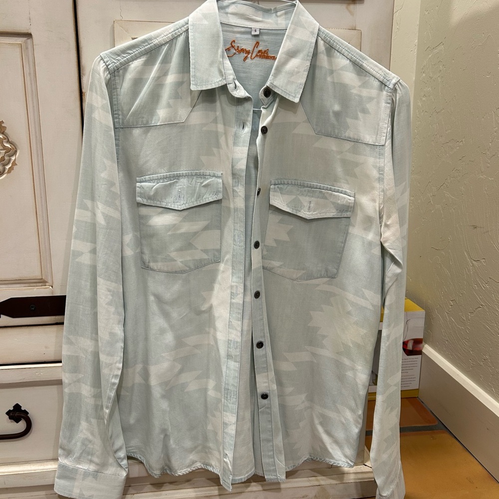 Simple Women's Light Blue Button-Up Shirt